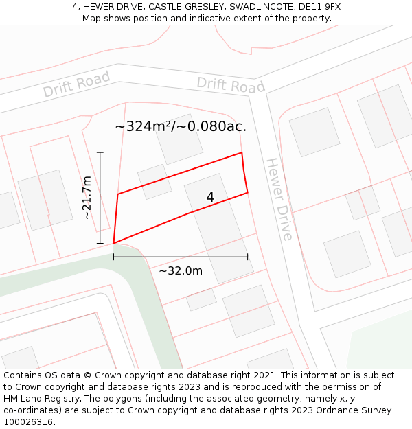 4, HEWER DRIVE, CASTLE GRESLEY, SWADLINCOTE, DE11 9FX: Plot and title map