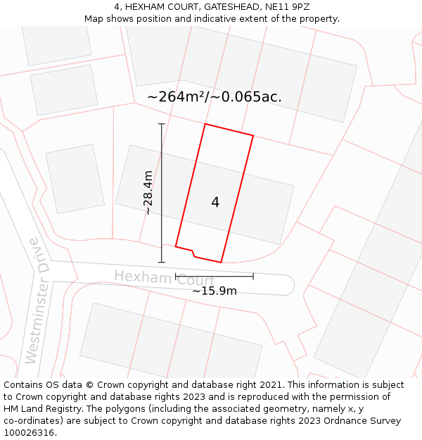 4, HEXHAM COURT, GATESHEAD, NE11 9PZ: Plot and title map