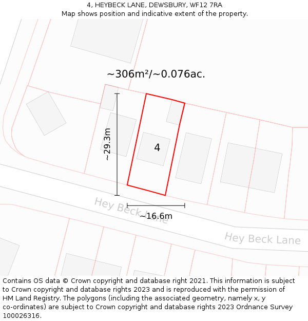 4, HEYBECK LANE, DEWSBURY, WF12 7RA: Plot and title map