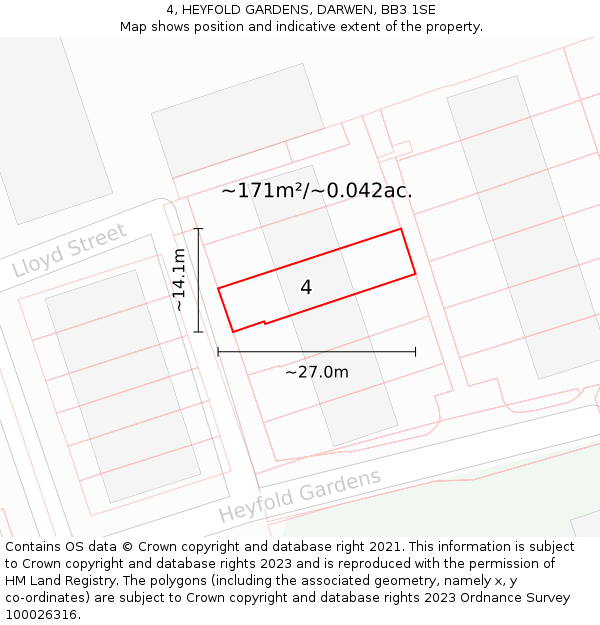 4, HEYFOLD GARDENS, DARWEN, BB3 1SE: Plot and title map