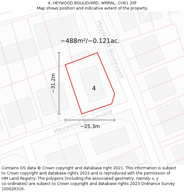 4, HEYWOOD BOULEVARD, WIRRAL, CH61 3XF: Plot and title map