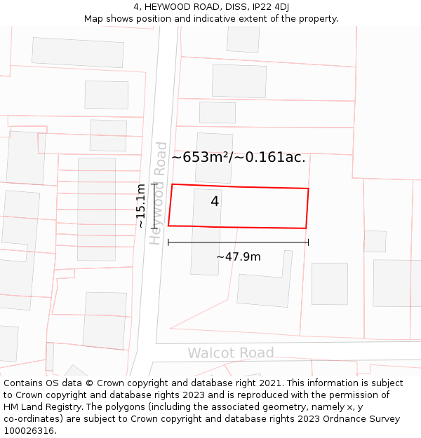 4, HEYWOOD ROAD, DISS, IP22 4DJ: Plot and title map