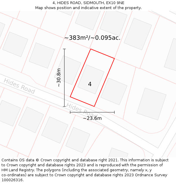 4, HIDES ROAD, SIDMOUTH, EX10 9NE: Plot and title map