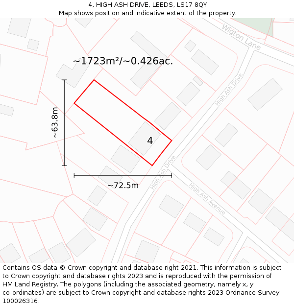 4, HIGH ASH DRIVE, LEEDS, LS17 8QY: Plot and title map
