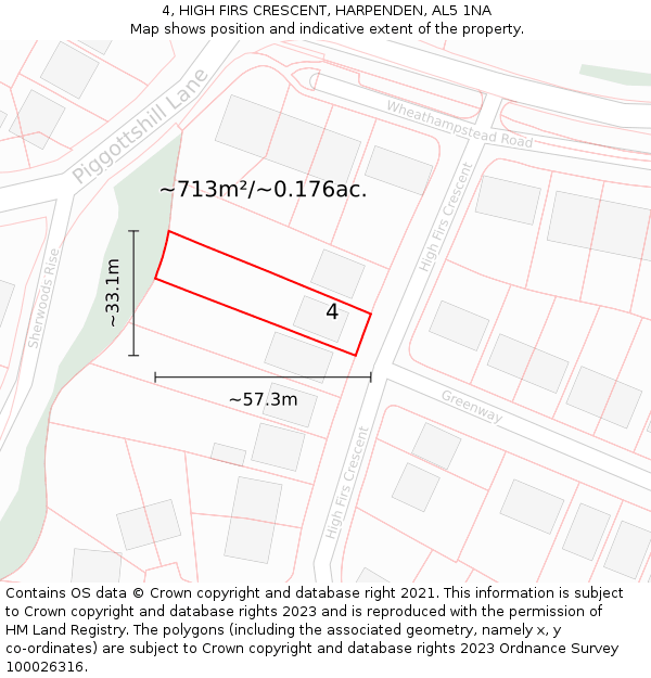 4, HIGH FIRS CRESCENT, HARPENDEN, AL5 1NA: Plot and title map