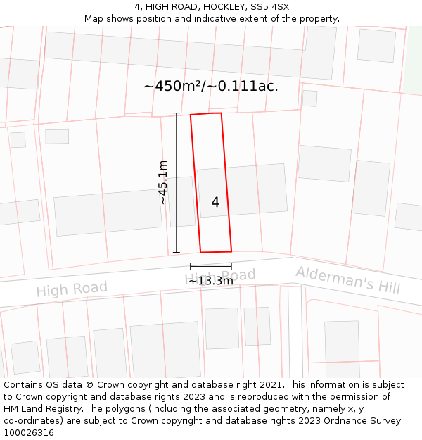 4, HIGH ROAD, HOCKLEY, SS5 4SX: Plot and title map