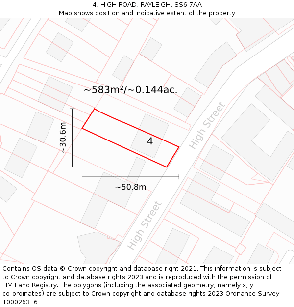 4, HIGH ROAD, RAYLEIGH, SS6 7AA: Plot and title map