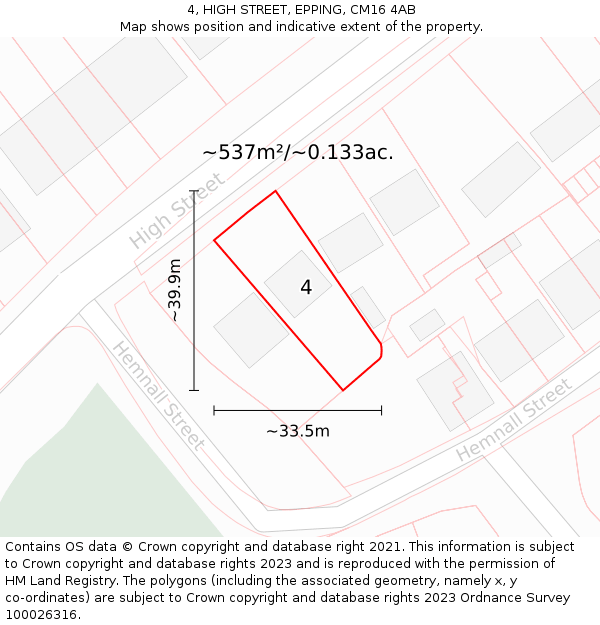 4, HIGH STREET, EPPING, CM16 4AB: Plot and title map