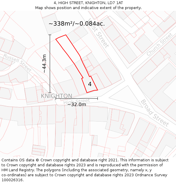 4, HIGH STREET, KNIGHTON, LD7 1AT: Plot and title map