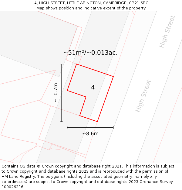 4, HIGH STREET, LITTLE ABINGTON, CAMBRIDGE, CB21 6BG: Plot and title map