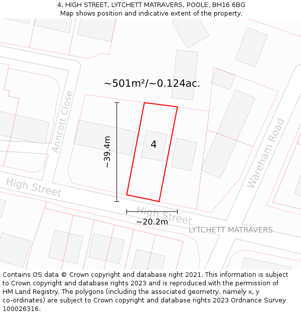 4, HIGH STREET, LYTCHETT MATRAVERS, POOLE, BH16 6BG: Plot and title map