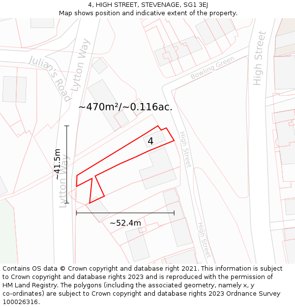 4, HIGH STREET, STEVENAGE, SG1 3EJ: Plot and title map