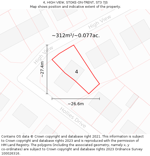 4, HIGH VIEW, STOKE-ON-TRENT, ST3 7JS: Plot and title map