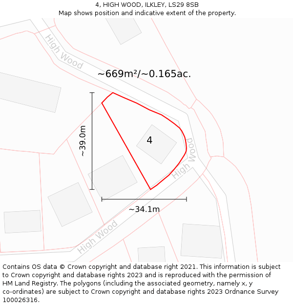 4, HIGH WOOD, ILKLEY, LS29 8SB: Plot and title map