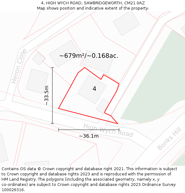 4, HIGH WYCH ROAD, SAWBRIDGEWORTH, CM21 0AZ: Plot and title map