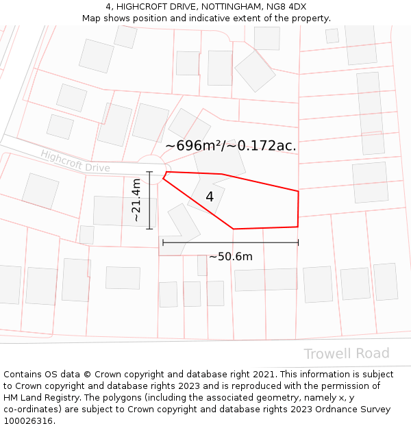 4, HIGHCROFT DRIVE, NOTTINGHAM, NG8 4DX: Plot and title map