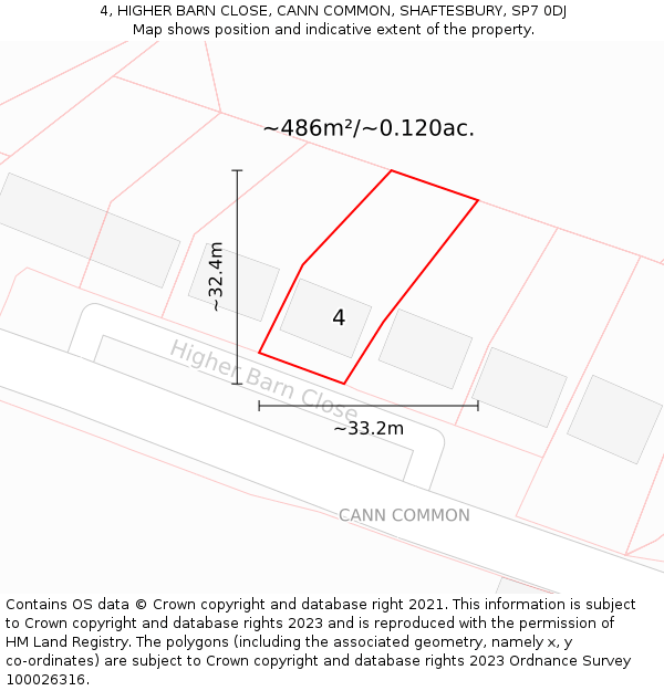 4, HIGHER BARN CLOSE, CANN COMMON, SHAFTESBURY, SP7 0DJ: Plot and title map