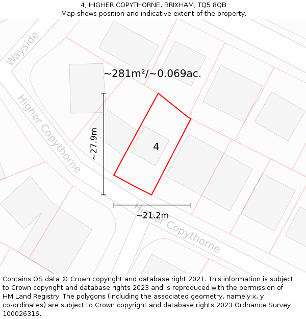 4, HIGHER COPYTHORNE, BRIXHAM, TQ5 8QB: Plot and title map