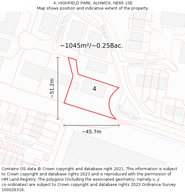 4, HIGHFIELD PARK, ALNWICK, NE66 1SE: Plot and title map