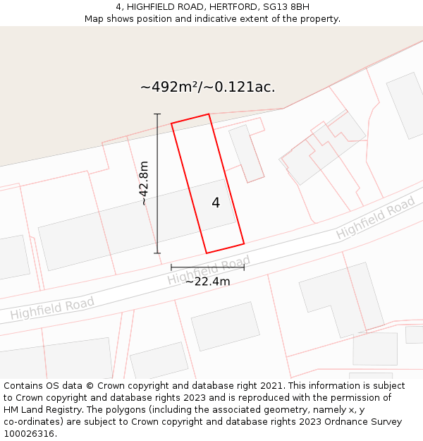 4, HIGHFIELD ROAD, HERTFORD, SG13 8BH: Plot and title map