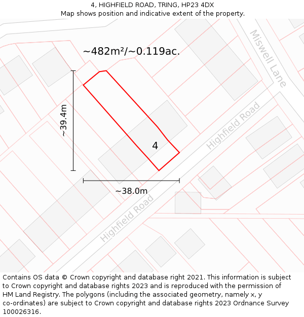 4, HIGHFIELD ROAD, TRING, HP23 4DX: Plot and title map