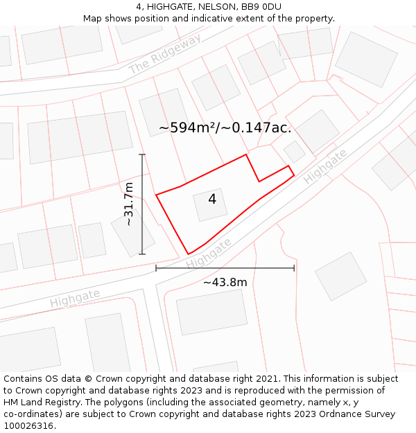 4, HIGHGATE, NELSON, BB9 0DU: Plot and title map