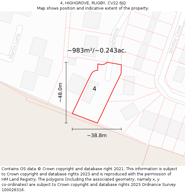 4, HIGHGROVE, RUGBY, CV22 6JQ: Plot and title map