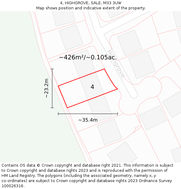 4, HIGHGROVE, SALE, M33 3UW: Plot and title map