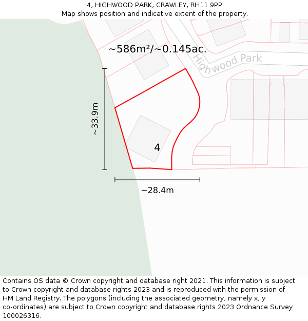 4, HIGHWOOD PARK, CRAWLEY, RH11 9PP: Plot and title map