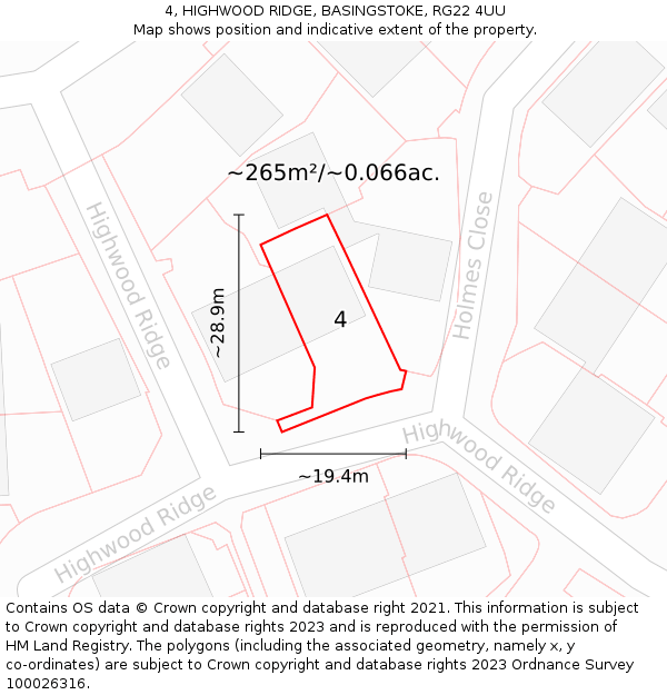 4, HIGHWOOD RIDGE, BASINGSTOKE, RG22 4UU: Plot and title map