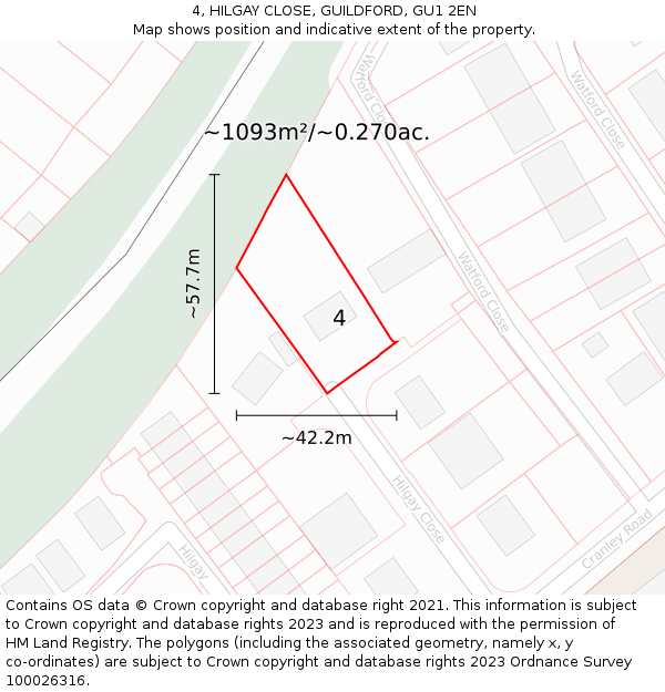 4, HILGAY CLOSE, GUILDFORD, GU1 2EN: Plot and title map