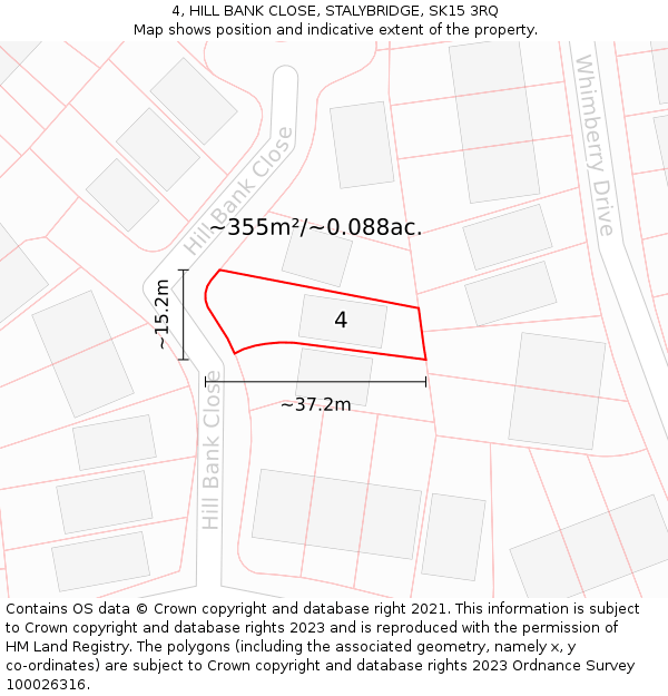 4, HILL BANK CLOSE, STALYBRIDGE, SK15 3RQ: Plot and title map