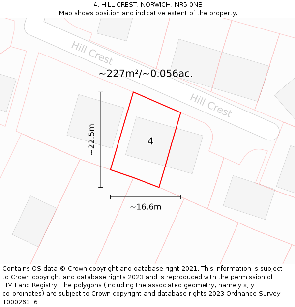 4, HILL CREST, NORWICH, NR5 0NB: Plot and title map