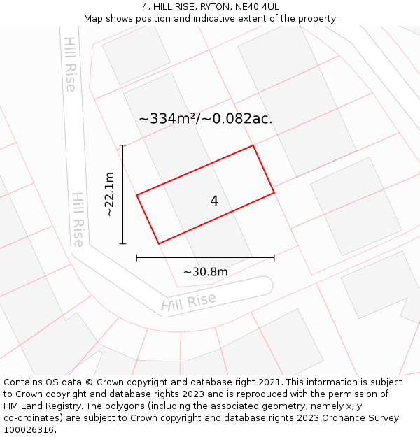 4, HILL RISE, RYTON, NE40 4UL: Plot and title map