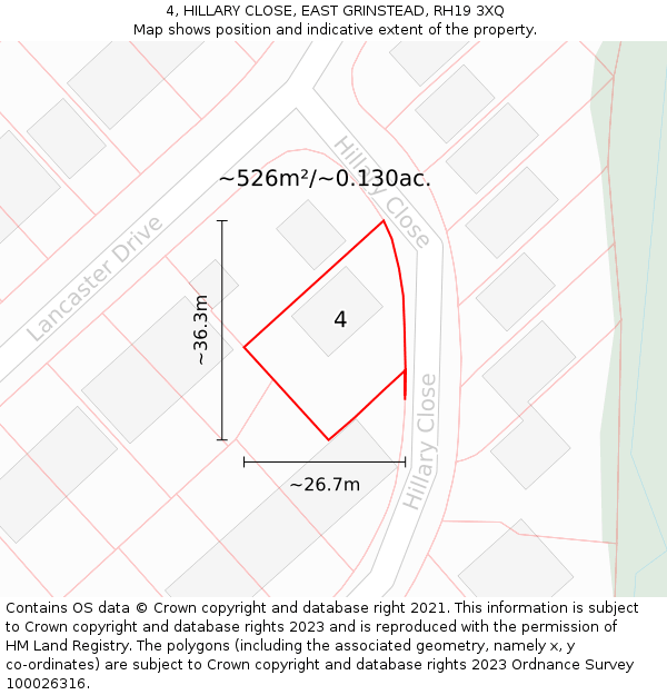 4, HILLARY CLOSE, EAST GRINSTEAD, RH19 3XQ: Plot and title map