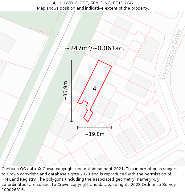 4, HILLARY CLOSE, SPALDING, PE11 2GG: Plot and title map