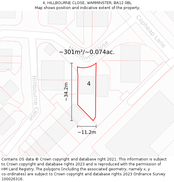 4, HILLBOURNE CLOSE, WARMINSTER, BA12 0BL: Plot and title map