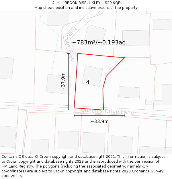 4, HILLBROOK RISE, ILKLEY, LS29 9QB: Plot and title map