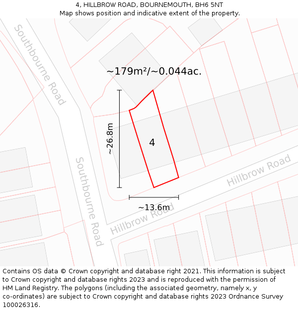 4, HILLBROW ROAD, BOURNEMOUTH, BH6 5NT: Plot and title map