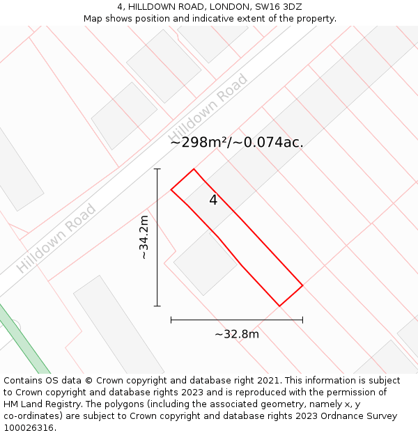 4, HILLDOWN ROAD, LONDON, SW16 3DZ: Plot and title map