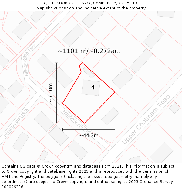 4, HILLSBOROUGH PARK, CAMBERLEY, GU15 1HG: Plot and title map