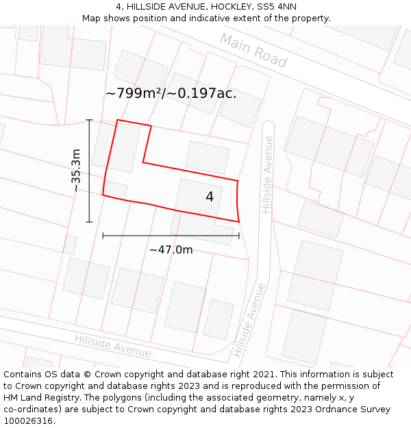 4, HILLSIDE AVENUE, HOCKLEY, SS5 4NN: Plot and title map