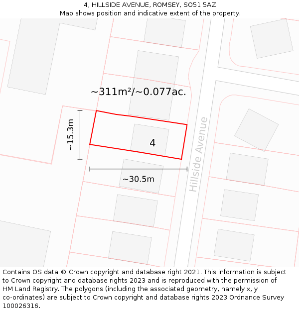 4, HILLSIDE AVENUE, ROMSEY, SO51 5AZ: Plot and title map