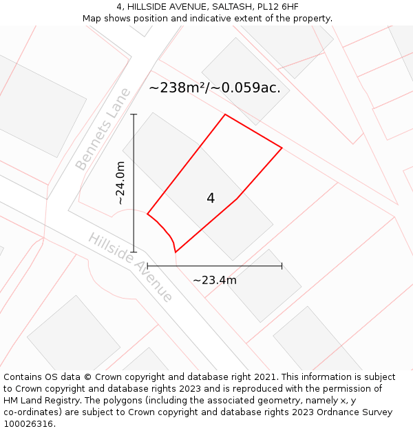 4, HILLSIDE AVENUE, SALTASH, PL12 6HF: Plot and title map