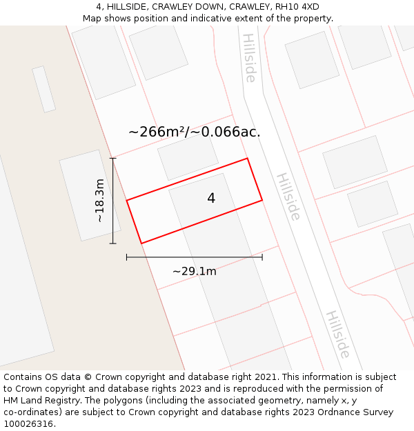 4, HILLSIDE, CRAWLEY DOWN, CRAWLEY, RH10 4XD: Plot and title map