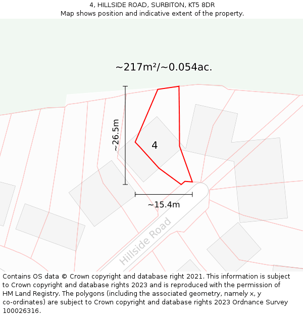 4, HILLSIDE ROAD, SURBITON, KT5 8DR: Plot and title map