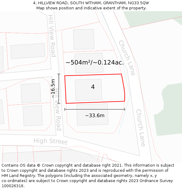 4, HILLVIEW ROAD, SOUTH WITHAM, GRANTHAM, NG33 5QW: Plot and title map