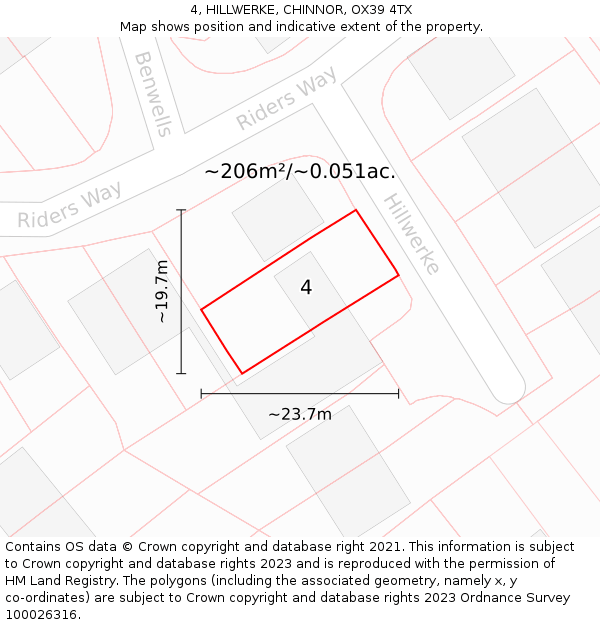 4, HILLWERKE, CHINNOR, OX39 4TX: Plot and title map