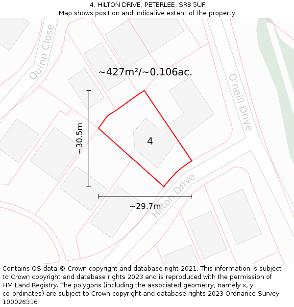 4, HILTON DRIVE, PETERLEE, SR8 5UF: Plot and title map