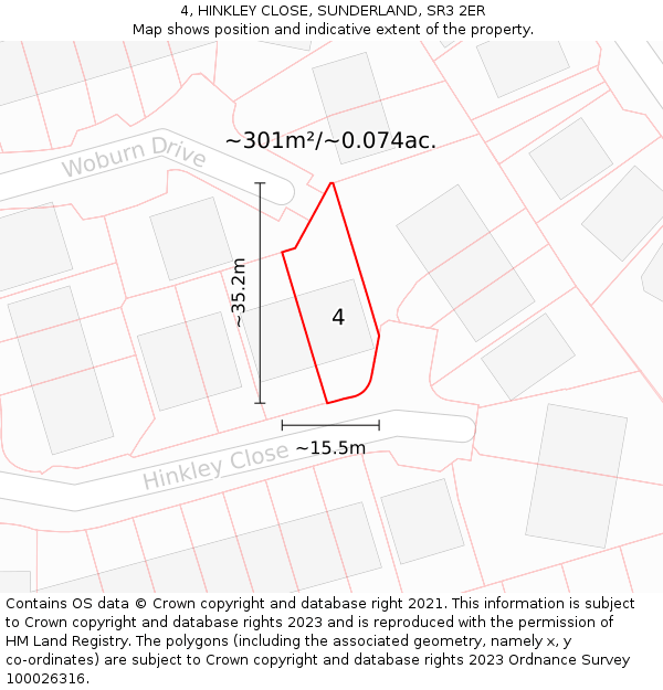 4, HINKLEY CLOSE, SUNDERLAND, SR3 2ER: Plot and title map